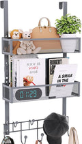 Consumest Over The Door Hooks Organizer - 3 Tier Door Hanger with 9 Coat Hooks & 2 Mesh Basket, Back Storage Organizer Hanging Towels for Bathroom, Bedroom, Grey