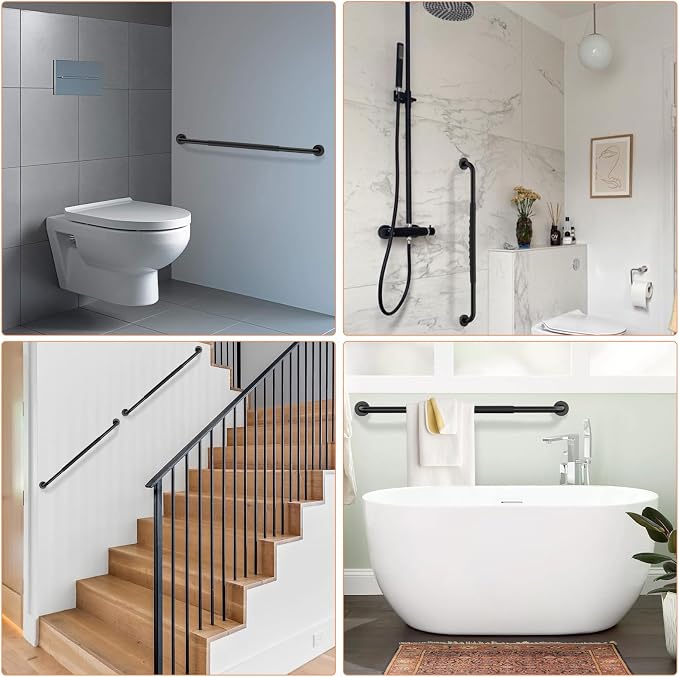 Anti-Slip Grab Bar 32 inch, iMomwee Stainless Steel Black Shower Handrail for Elderly, Wall Mounted Safety Handicap Bars, Balanced Support Handle Bathroom Bar for Senior