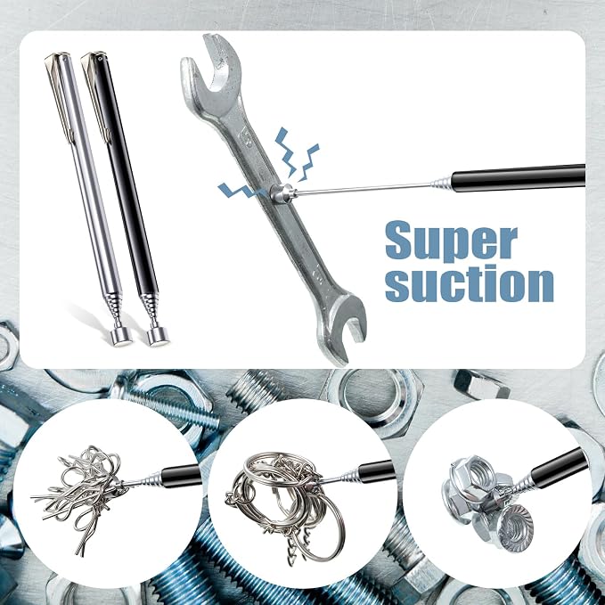 Patelai 2 Pieces Telescoping Magnetic Pick up Tool Grabbers Reacher Tools with Pocket Clip 25 Inch Telescopic Retrieving Magnet Gift for Man, Father, Mechanic, Handyman, Husband (Silver,Black)