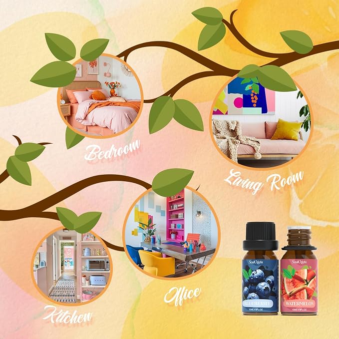 Soulorigin Fruit Essential Oils Set, Fragrance Oil Set for Diffuser, Scent Diffuser Oil for Candle Making- Pineapple, Sweet Orange, Grape, Green Apple, Blueberry, Watermelon