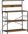 VUSIGN Kitchen Bakers Rack with Power Outlet, 4 Tiers Microwave Stand with Storage, 39.4 Inch Coffee Bar Station with 6 S Hooks, Adjustable Bakers Rack with Storage for Spices/Pans/Pots, Rustic Brown