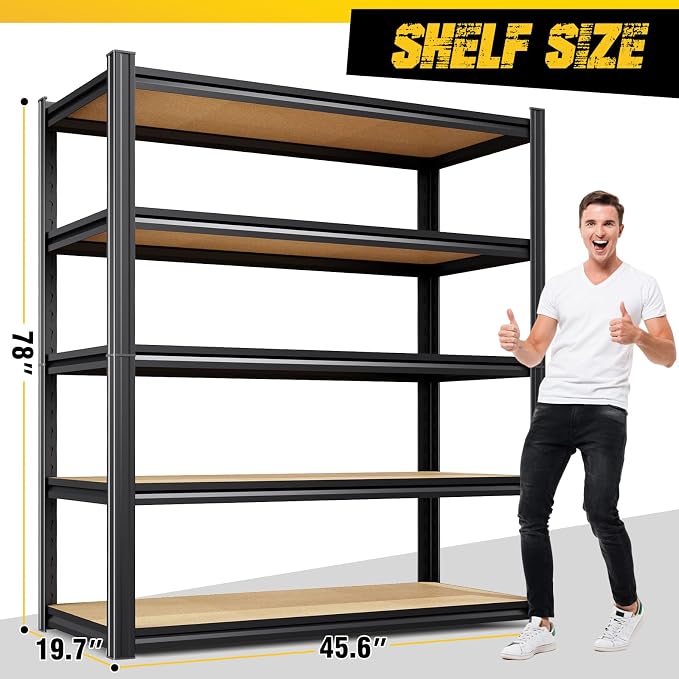 4-Pack Garage Shelving for Large Storage & Whole Home Organization, 78" H x 46" W x 20" D 5-Tier Adjustable Metal Storage Rack for Tools, Storage Bins, Bulk Items, Garage, Pantry & Workshop