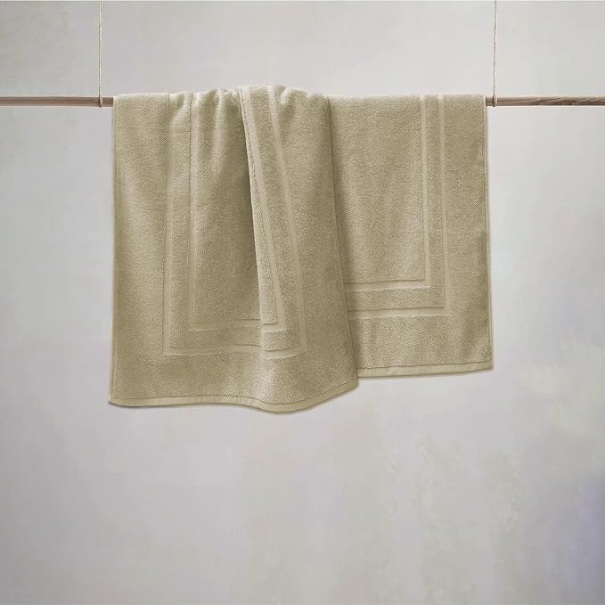 Feather & Stitch 2 Piece Towel Like Bath Mats (30x21 Inch) 100% Cotton Terry Bath Mats, Bathroom Shower Floor Mats [NOT A Bathroom Rug], Soft Absorbent Washable Mats - Linen