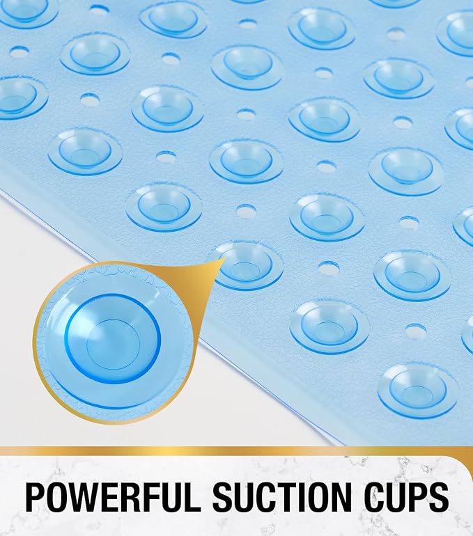 HITSLAM Shower Bathtub Mat Non Slip, 24"x 24" Bath Mat for Tub, Soft PVC Shower Mats for Inside Shower with Suction Cups and Center Drain Hole, Machine Washable Bathroom Floor Mat, Blue
