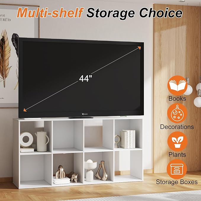 Sweetcrispy 8 Cube Storage Organizer - Open Cube Bookshelf with 4 Removable Back Panels, Display Storage Bookcase for Living Room, Bedroom, Entrance Hall, Home Office，47.7" Lx11.6 Wx24 H, White