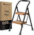 Step Ladder Foldable Folding Stool - for Home Adults Kitchen 2 Stepping Extension Tall Heavy Duty with Handrails - Closet Stepstool Stair Ladders Extendable Stepladder for Indoor House 600Lbs