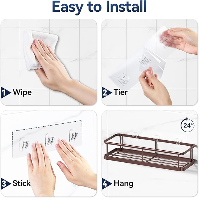YASONIC Shower Caddy Adhesive, Rustproof Shower Organizer, Large Capacity Shower Shelves for Inside Shower, No Drilling Bathroom Organizers and Storage for Home Decor （2 Pack Bronze）