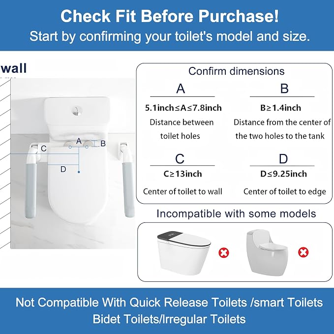 Toilet Safety Rails for Seniors with Space Saving Flip-Up Armrests, Toilet Support Rails for Seniors and Disabled, Pregnant Women, Grab Bars Toilet Safety Frame for Bathroom