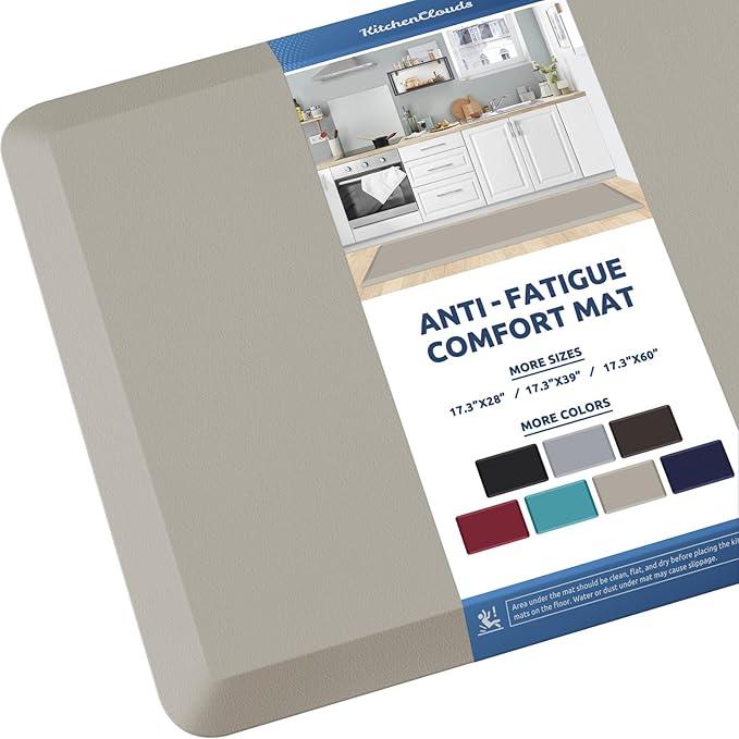 KitchenClouds Kitchen Mat Cushioned Anti Fatigue Kitchen Rug 17.3"x60" Water Resistant Non Slip Kitchen Rugs and Mats Standing Desk Mat Comfort Floor Mats for Kitchen House Sink Office (Khaki)