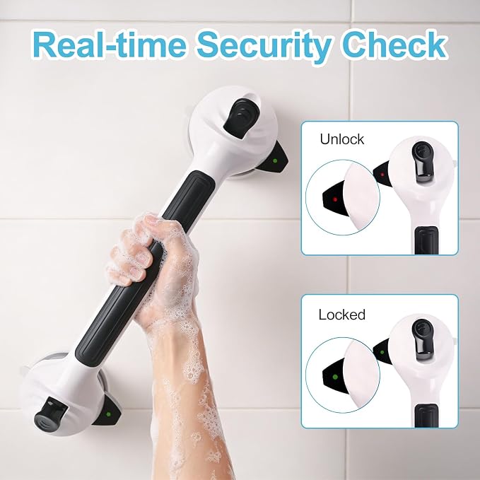 Suction Grab Bars for Shower Bathtub | 16.8 Inch Heavy Duty Safety Suction Shower Handles for Elderly Seniors, No Drill Removable Bathroom Mobility Handrails 2 Pack