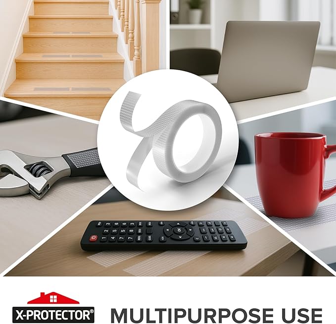 X-Protector Rubber Grip Tape - 1" x 12' Non-Abrasive Grip Roll - Heavy-Duty Non Slip Adhesive Strips - Clear Waterproof Rubberized Grip Tape for Handles!