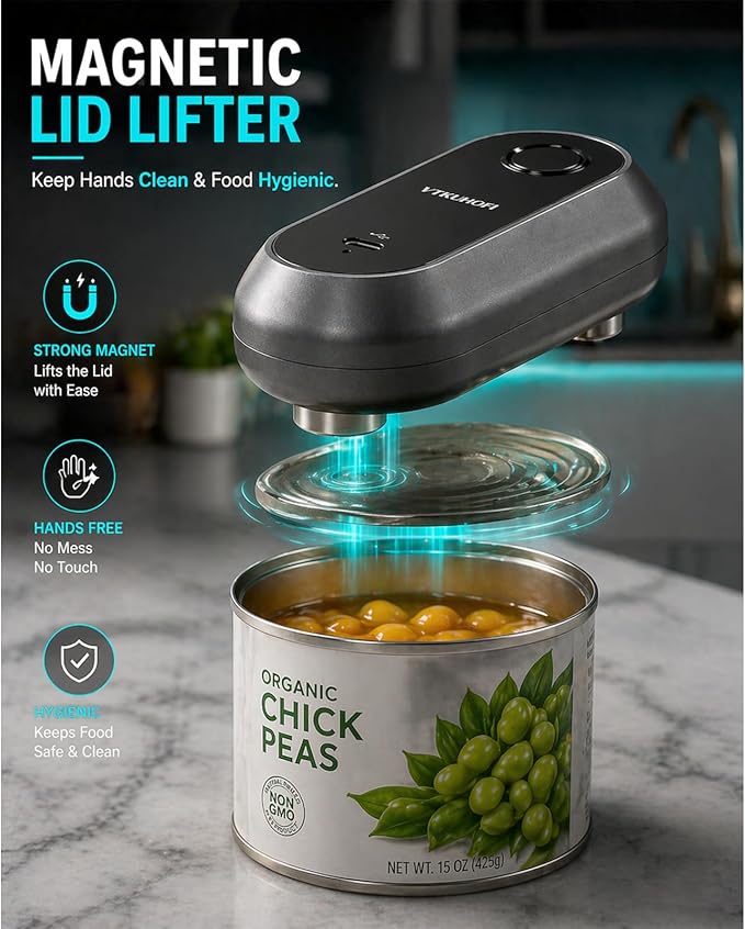Rechargeable Electric Can Opener, Handsfree Automatic Can Opener Electric, Side Cut Smooth Edge, Magnet Lid Lifter, Stainless Steel Professional-Grade Blade, for Elderly and Arthritic Users