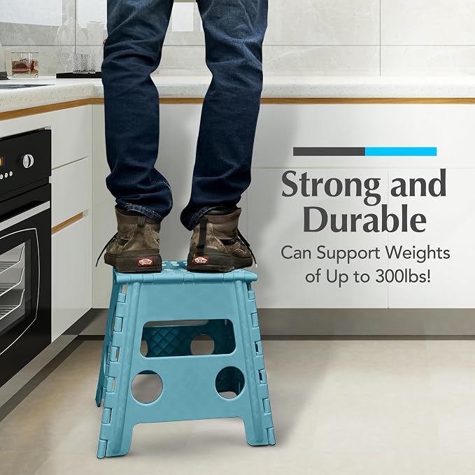 Handy Laundry Folding Lightweight Step Stool - Sturdy Enough to Support Adults - Opens Easy with One Flip - Great for Kitchen, Bathroom or Bedroom (Teal - 13 inch)