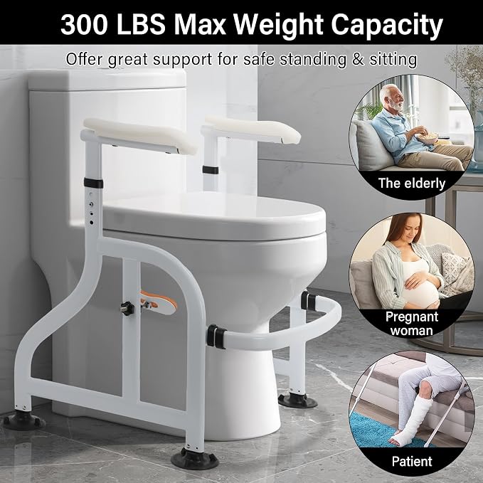 Neoaider Toilet Safety Rails with Adjustable Handrails, 300 Lbs Weight Capacity Toilet Rails, Toilet Safety Frames & Rails for the Elderly, Pregnant Women, Patients