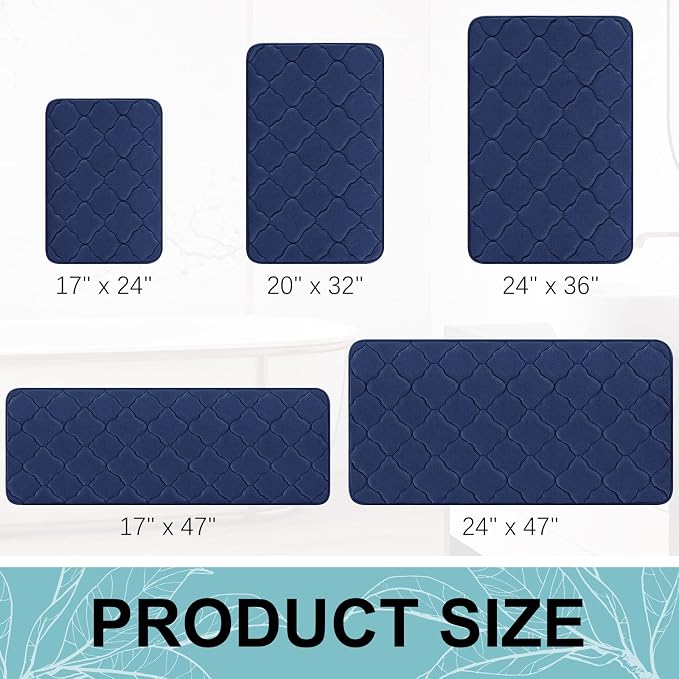 OLANLY Memory Foam Bath Mat Rug 59x20, Ultra Soft and Absorbent Bathroom Rugs, Non-Slip, Comfortable, Machine Washable Bath Carpet for Bathroom Floor, Tub, Shower and Home Decor Accessories, Navy