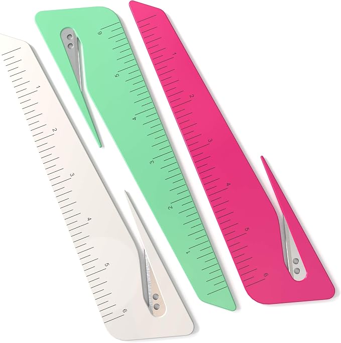 Ruler & Letter Opener Combo - Easy to Hold - Oversized Grip - Colorful 6 Inch Ruler - Envelope Opener w/Measuring Tool - Perfect for Crafts, Drafting, Sewing, & Drawing - (3 Pack)
