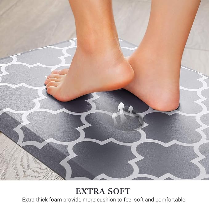 WISELIFE Anti Fatigue Floor Mat - 4/5 Inch Thick Kitchen Mat Non Slip Waterproof Heavy Duty Ergonomic Comfort Mat Durable for Home, Office, Sink, Laundry,(20" x 32", Grey)