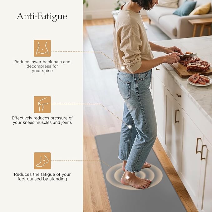 GENIMO Kitchen Mats for Floor 2PCs, Washable Anti Fatigue Mat for Cushioned, 17.3"x47"+17.3"x30", Waterproof Kitchen Rugs, Non Slip Comfort Standing Mat Rug for Home, Sink, Laundry, Slate Gray