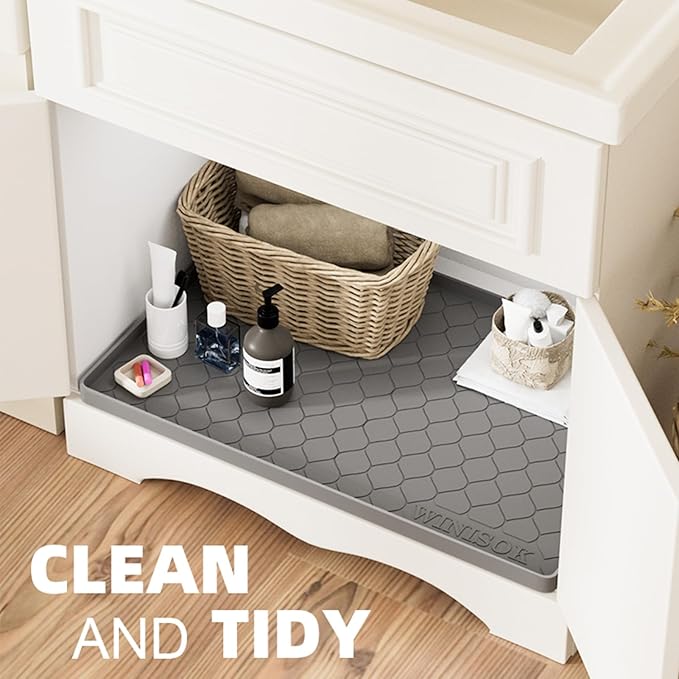 Winisok Silicone Under Sink Mat 19" x 19", kitchen Essentials and Gadgets, Shelf liner and Cabinet Protector, Home Organizers and Storage, Waterproof Bathroom Tray