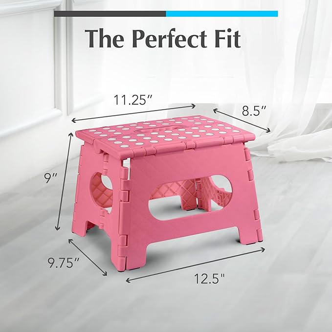 Handy Laundry Folding Lightweight Step Stool - Sturdy Enough to Support Adults - Opens Easy with One Flip - Great for Kitchen, Bathroom or Bedroom (Pink | 2-Pack)