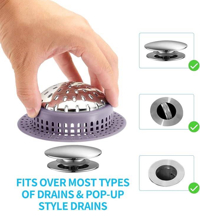 Aluvor Bathtub Drain Hair Catcher Shower Drain Cover Sink Drain Protector for Pop-Up & Regular Drains, Purple