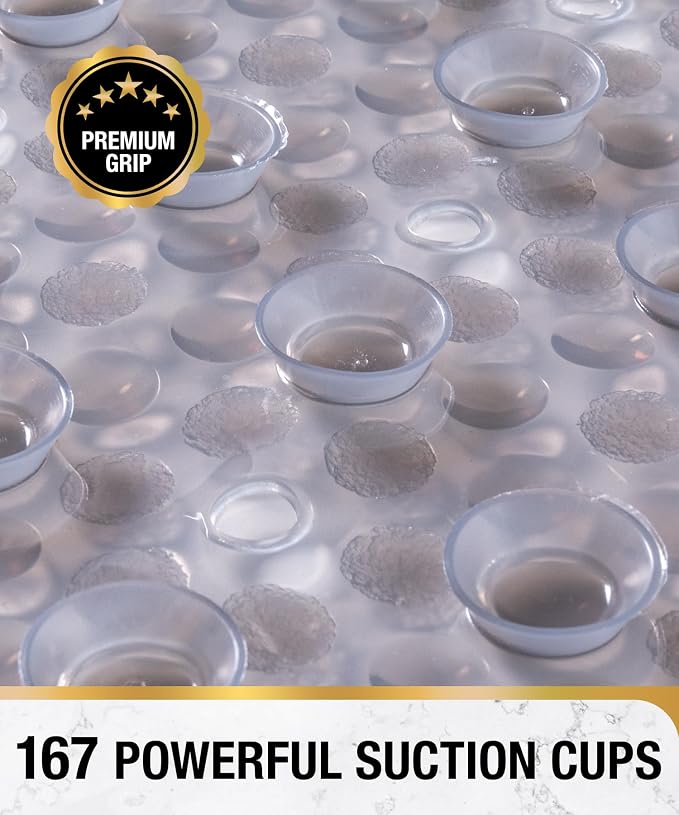 HITSLAM Non Slip Bathtub Mat, 27x15 Inch Bath Mat for Tub with Suction Cups and Drainage Holes, Machine Washable Oval Shower Mat for Kids, Seniors and Daily Use, Phthalate Free PVC, Grey