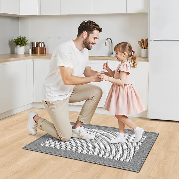 StepRite Kitchen Rugs, Kitchen Mats for Floor, 32"x20" Non-Slip Machine-Washable Kitchen Throw Rug, Light Grey