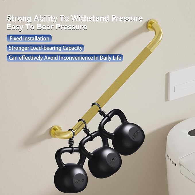 24 Inch Shower Grab Bar, Brushed Gold Bathroom Grab Bar Handle with Anti-Slip Knurled Grip, Stainless Steel Bath Balance Bar, 1.25" Diameter Bath Safety Bar Support for Seniors Elderly Pregnant