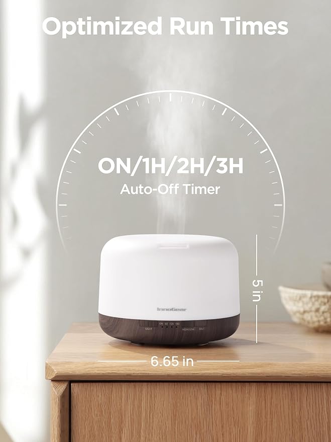 InnoGear Aromatherapy Diffuser & 10 Essential Oils Set, 500ml Essential Oil Diffuser with Remote Control Mother's Gift Ultrasonic Cool Mist Scent Humidifier Vaporizer Auto-Off Timer for Home, Brown