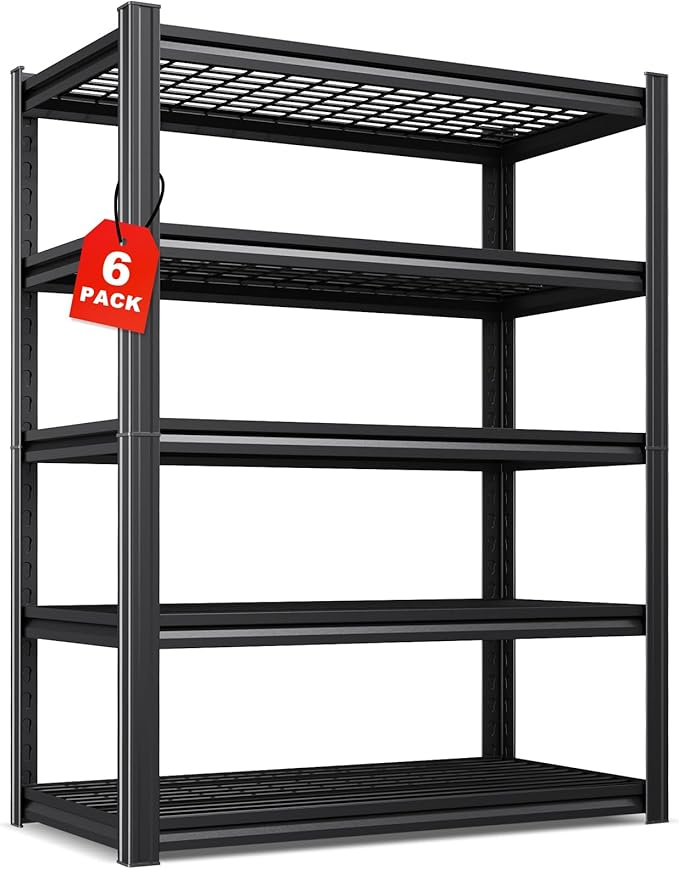 Set of 6-71"H Garage Shelving-3000LBS 5 Tier Storage Shelves,Adjustable Heavy Duty Metal Shelving Unit and Storage Large Wire Rack,Utility Steel Shelf For Shop Warehouse Industrial Pantry 71"x35"x16"
