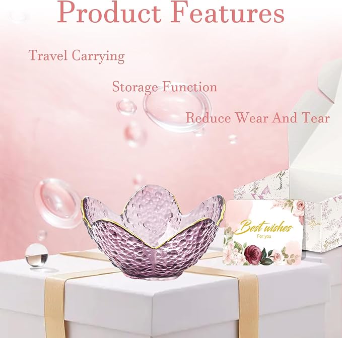 Gifts for Women Purple Flower Jewelry Dish Glass Ring Holder Decorative Jewelry Tray Cute Vanity Room Decor Aesthetic Nightstand Bathroom Decor Trinket Dish Friendship Christmas Birthday Gifts (2pcs)