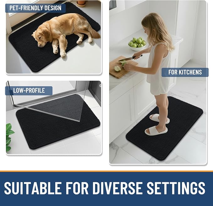 Arotive Bathroom Rugs 36" x 24", Ultra Soft Absorbent Chenille Bath Rugs, Non-Slip Rubber Backing, Machine Washable Bath Mats for Bathroom Floor, Tub and Shower, Home Decor Accessories, Black
