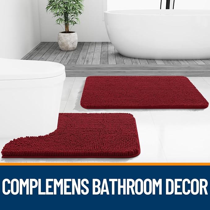 OLANLY Bathroom Rugs 36x24, Extra Soft Absorbent Chenille Bath Rugs, Rubber Backing Quick Dry, Machine Washable Bath Mats for Bathroom Floor, Tub and Shower, Home Decor Accessories, Red