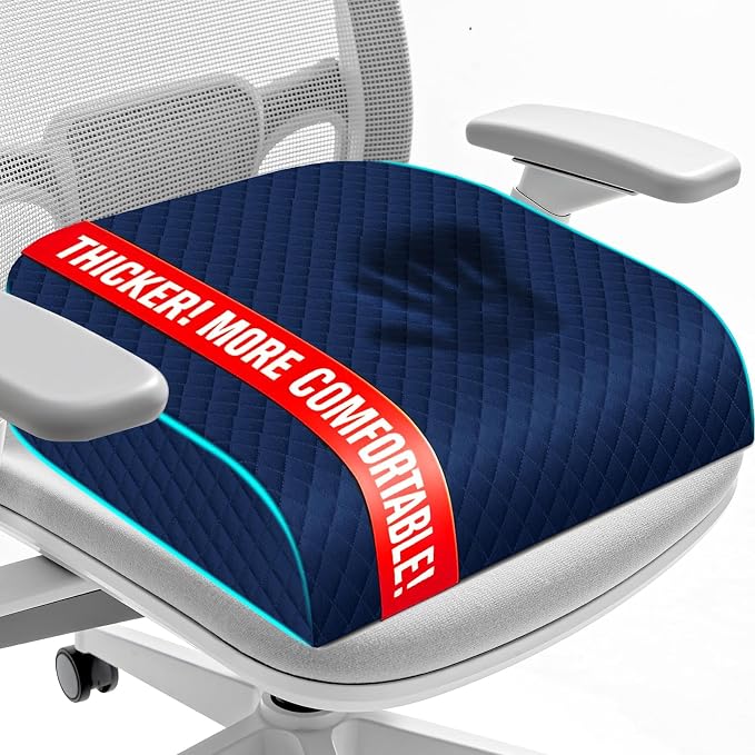 Seat Cushion for Office Chair, Memory Foam Chair Cushions, Car Seat Cushion for Long Sitting, Desk Chair Cushion for Pressure Relief, Non-Slip Bottom, Washable Cover, X-Large, Blue