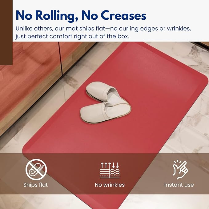 Art3d 1" Thick Kitchen Mats for Floor, Waterproof 20" X 32" Cushioned Comfort Mat, Anti Fatigue Mats for Kitchen, Ergonomic Standing Office Desk, Home and Garage, Red