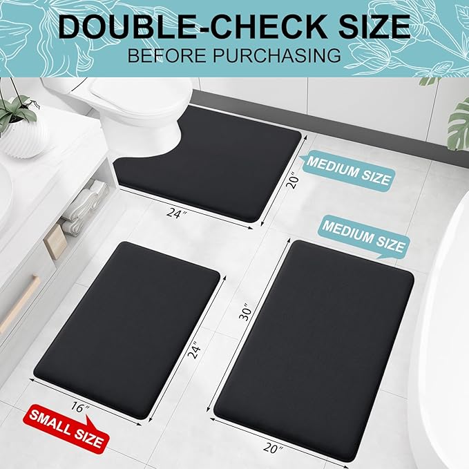 Smiry Memory Foam Bath Mat 59x24, Extra Soft and Absorbent Bathroom Mats, Non Slip Washable Carpet for Floor, Shower and Tub, Black
