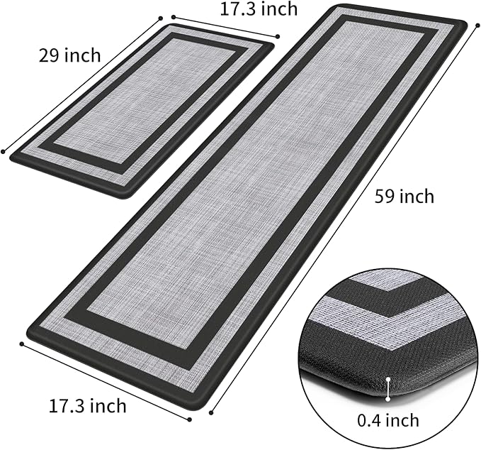 Mattitude Kitchen Mats Set of 2 Cushioned Rugs Anti-Fatigue Mats for Kitchen Floor,Waterproof Non-Slip Mats and Rugs Set for Office,Floor,Laundry 17.3"×29"+17.3"×59",Black