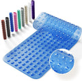 Non-Slip Bath Tub Mat, 39x16 Inch Extra Large Shower Mat with Drain Holes & Suction Cups, Machine Washable, Clear Blue