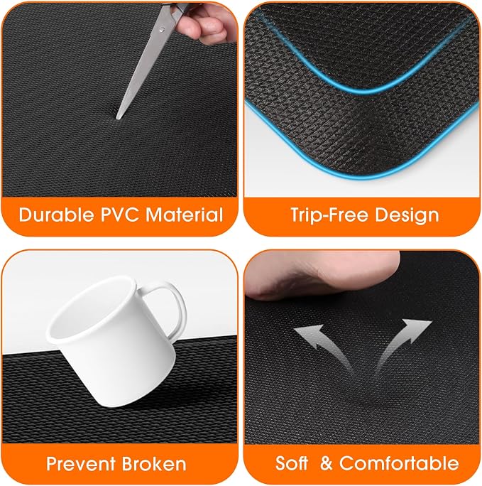 4/5 Inch Thicker Kitchen Mat, Cushioned Thick Floor Comfort Mat, with Non-Slip Bottom, Water & Stain Resistant, Easy Clean Standing Desk Mat for Kitchen, Sink, Office (17.3"x60"x0.8", Black)