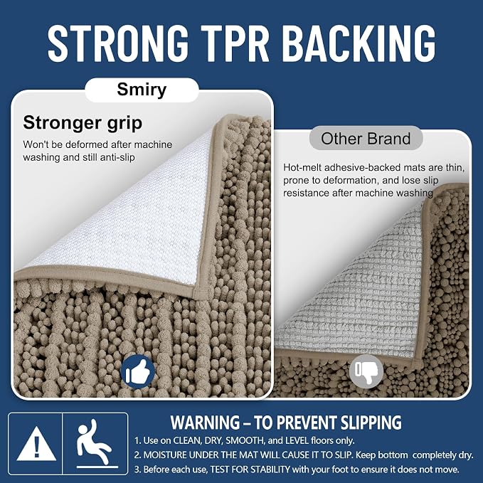 Smiry Bathroom Rugs Mat 36x24, Extra Soft Absorbent Chenille Bath Rugs, Non Slip Rubber Backing Machine Washable Quick Dry Bath Mats for Bathroom Floor, Tub, Shower, Home Decor Accessories, Latte