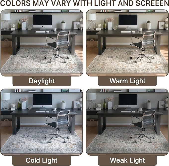 60"x60" Office Chair Mat for Hardwood Tile Floor, Under Desk Carpet Protector for Rolling Computer Chair Mat, Machine Washable Round Area Rug, Anti-Slip 1/5" Thick Low Pile Thin Floor Mat, Taupe
