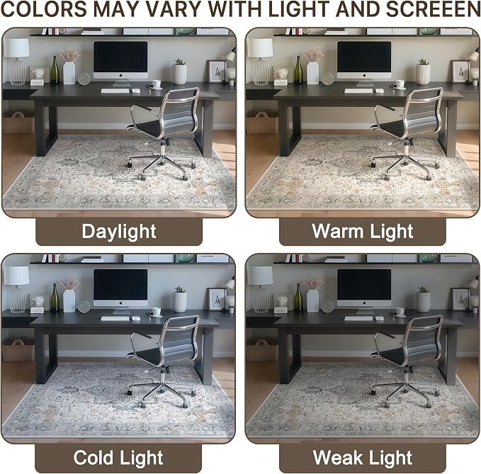 36"x60" Office Chair Mat for Hardwood Tile Floor, Under Desk Carpet Protector for Rolling Computer Chair Mat, Machine Washable Area Rug, Anti-Slip 1/5" Thick Low Pile Thin Vinyl Floor Mat, Taupe