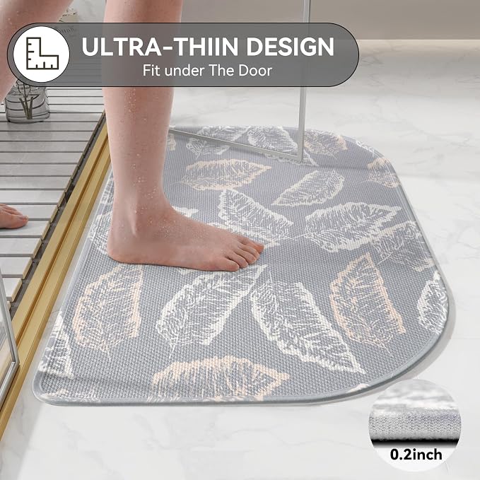YDKGL Half Circle Bath Mat, Thin Bathroom Rugs Fit Under Door Quick Dry Non Slip Washable Bathroom Mat with Rubber Backing, Absorbent Half Round Shower Rug