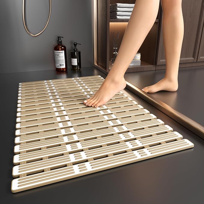 XIYUNTE Shower Mat Non Slip Bath Mat for Tub - 27 X 16 Inch TPE Bathtub Mat Non Slip Shower Mats for Inside Shower, Bath Tub Mat with Powerful Suction Cup, Easy to Cut and Dry, Brown