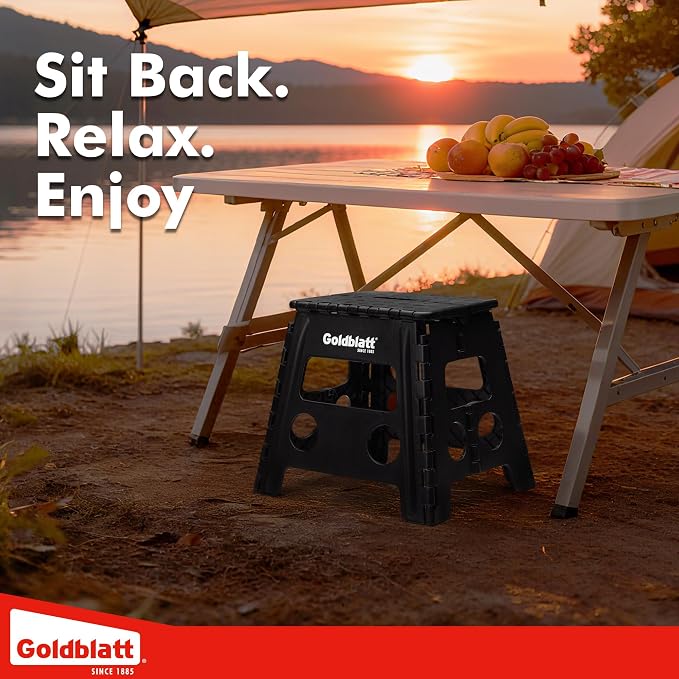 Goldblatt 12.5" Folding Step Stool 1-Pack for Adults and Kids, Lightweight Heavy-Duty Plastic Portable Foldable Stool with Non-Slip Top and Anti-Skid Feet, 300 lbs Capacity, Kitchen & Bathroom, Black