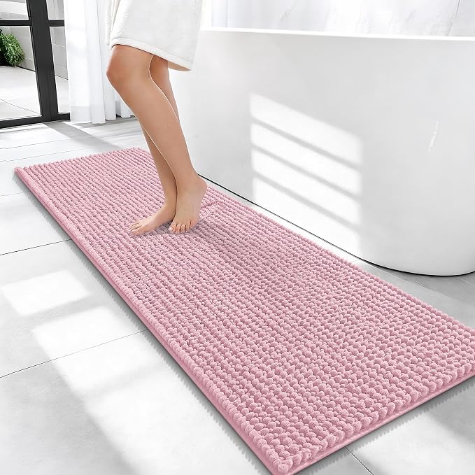 OLANLY Thick Bathroom Runner Rugs 47x17, Extra Soft Absorbent Chenille Bath Rugs, Rubber Backing, Machine Wash Dry, Long Bath Mats for Bathroom, Tub and Shower, Home Decor Accessories, Dusty Rose