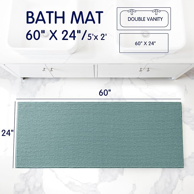 SUBRTEX Bathroom Rugs, 24" x 60" Chenille Bath Rug Soft Short Plush Bath Mat Soft Shower Mat Water Absorbent Shower Mat Quick Dry Machine Washable, Light Green