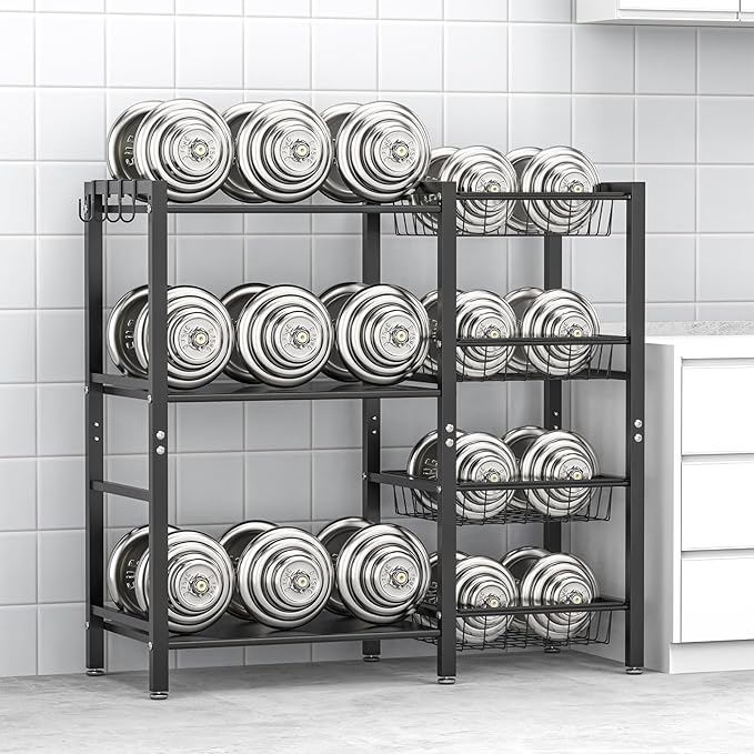 Hastatii Storage Rack Kitchen Baker's Rack - 3 Tiers 4 Baskets, Utility Coffee Bar, Air Fryer Stand with Steel Mesh Baskets