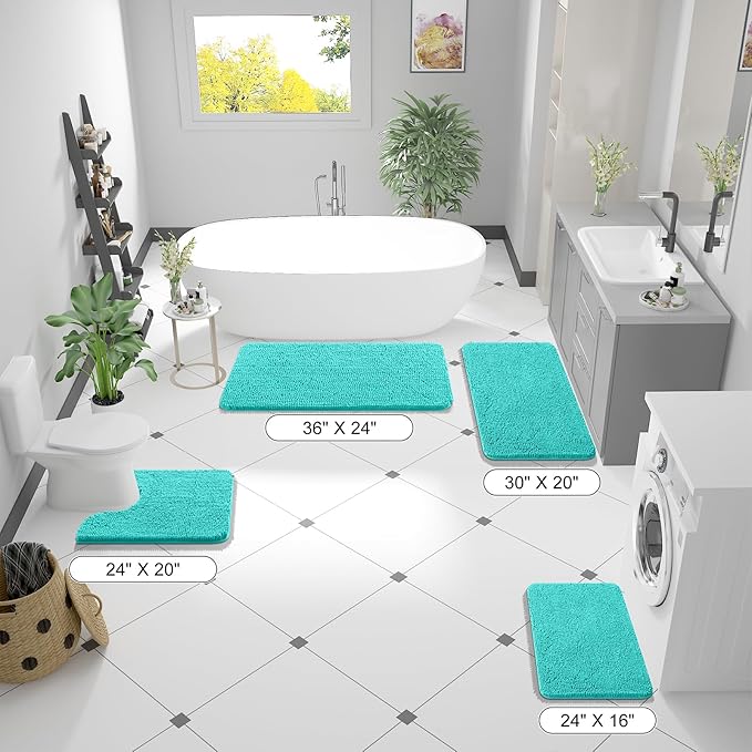 OLANLY Bathroom Runner Rugs 47x17, Extra Soft Absorbent Chenille Bath Rugs, Rubber Backing Quick Dry, Machine Washable Long Bath Mats for Bathroom Floor, Tub and Shower, Home Decor Accessories, Teal