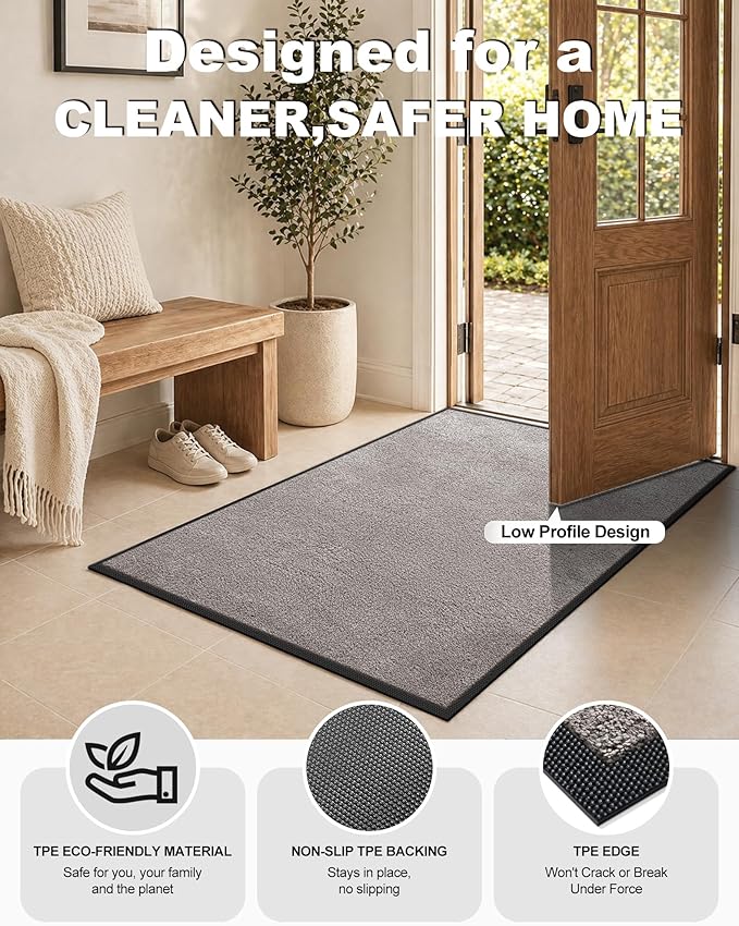 Mibao Front Door Mat Indoor Entrance, 48" x 36", Dirt Trapper Welcome Mat for Outdoor Indoor, Non-Slip Waterproof Doormat, Durable Machine Washable Low Profile Entry Rug for Back Door Outside,Beige
